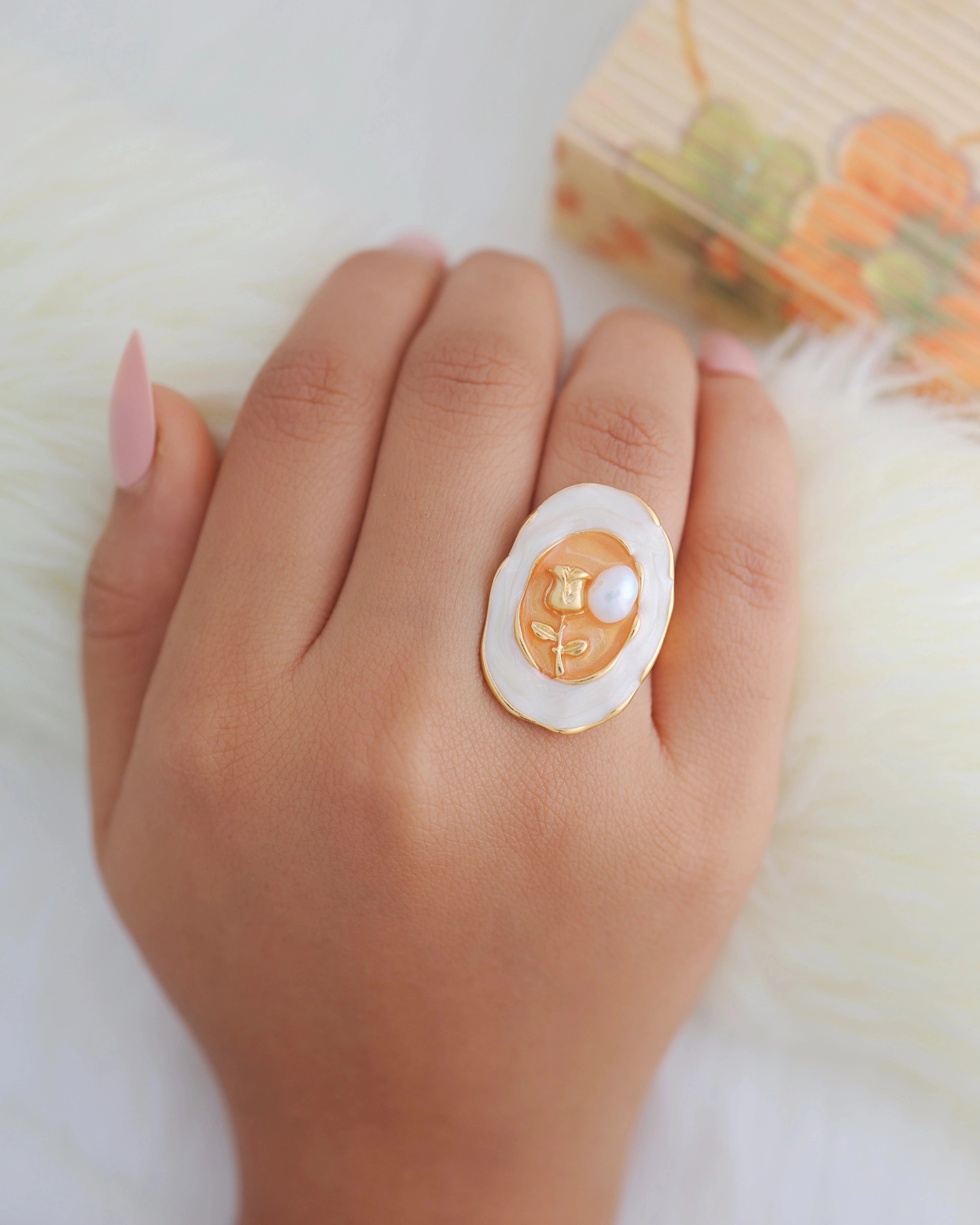 Rose and Pearl in White Enamel