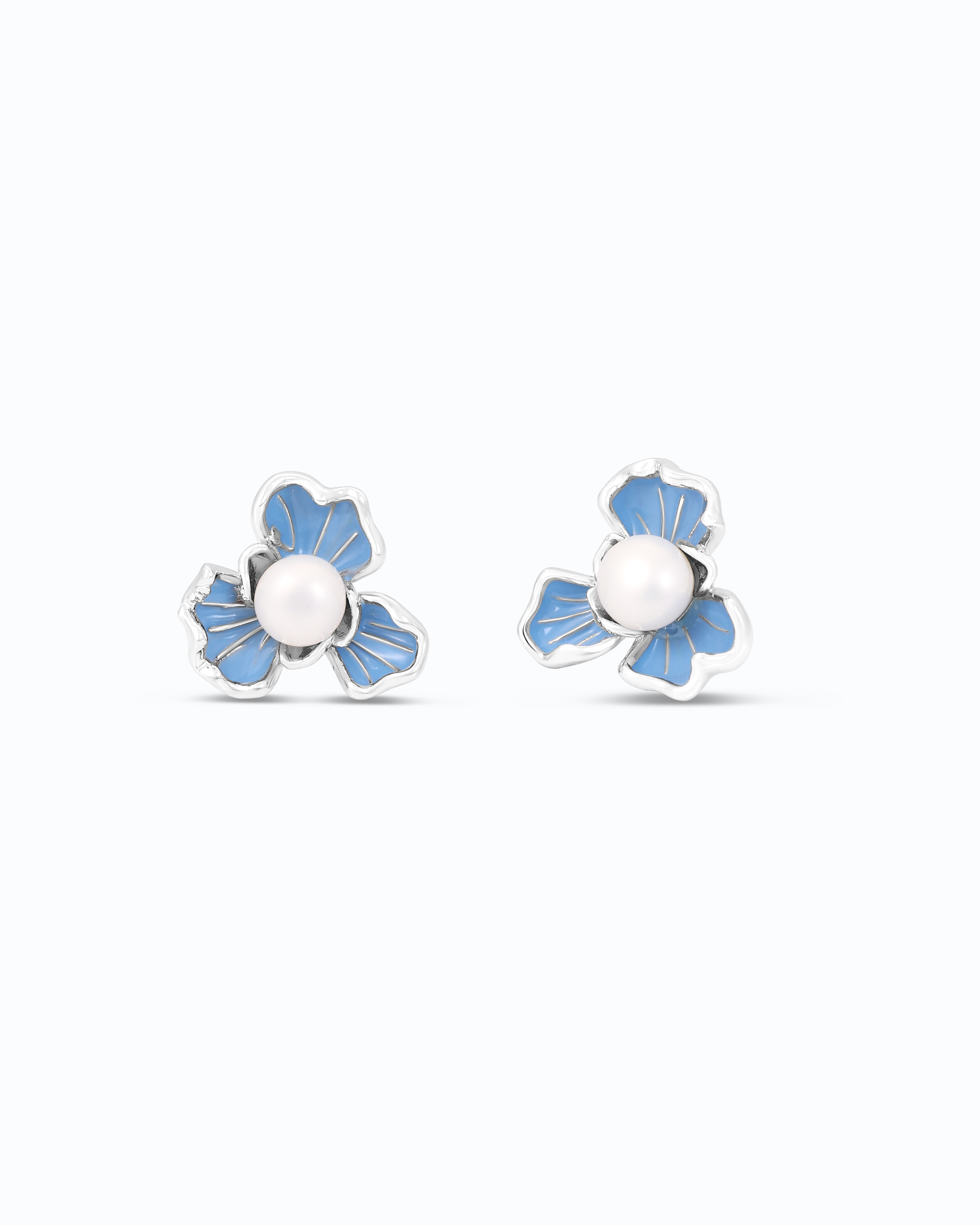 Royal Blue Pearl in Petals Ear Studs