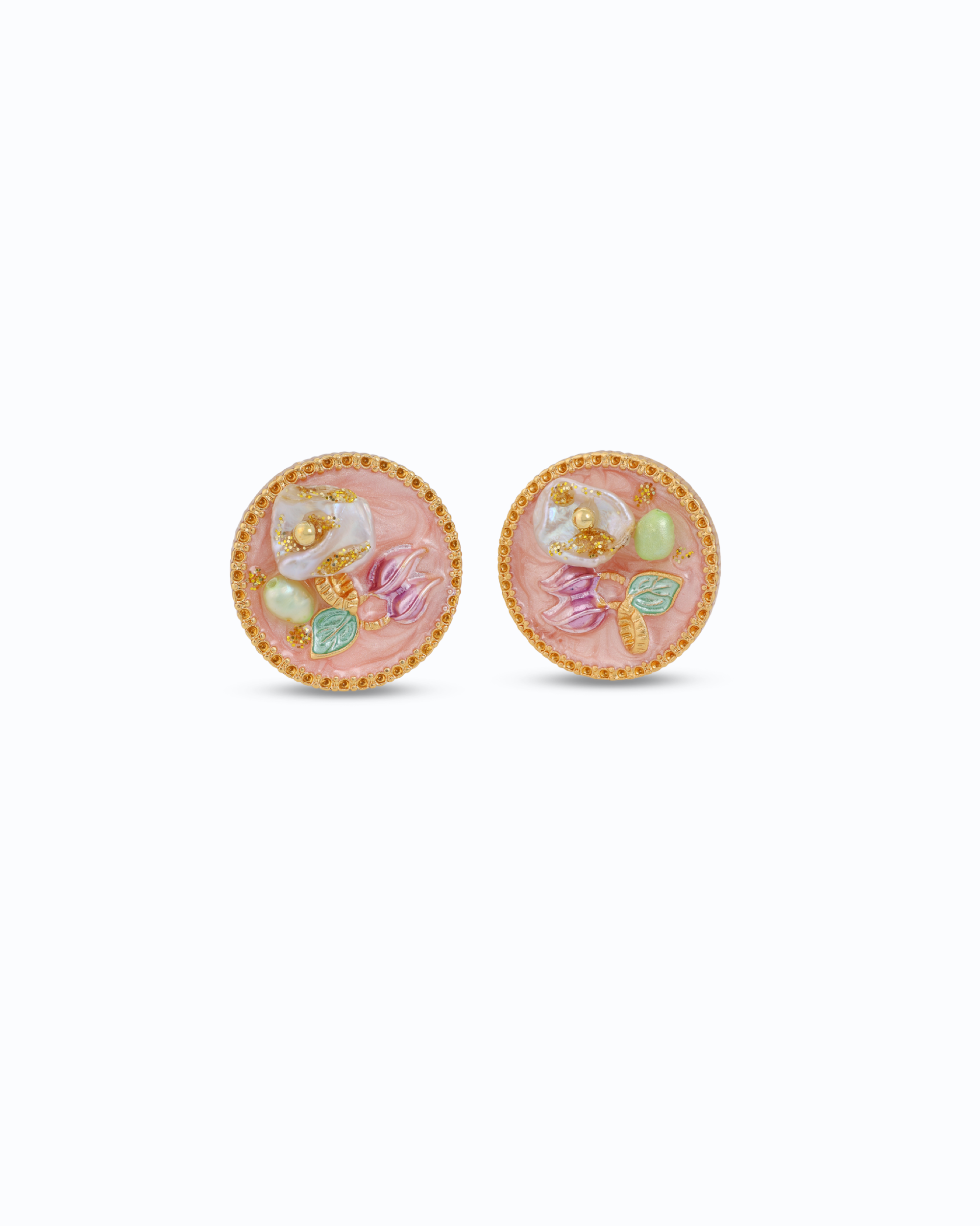 Pink Round Clip On Studs | 18K Gold Plated Earring Jewelry