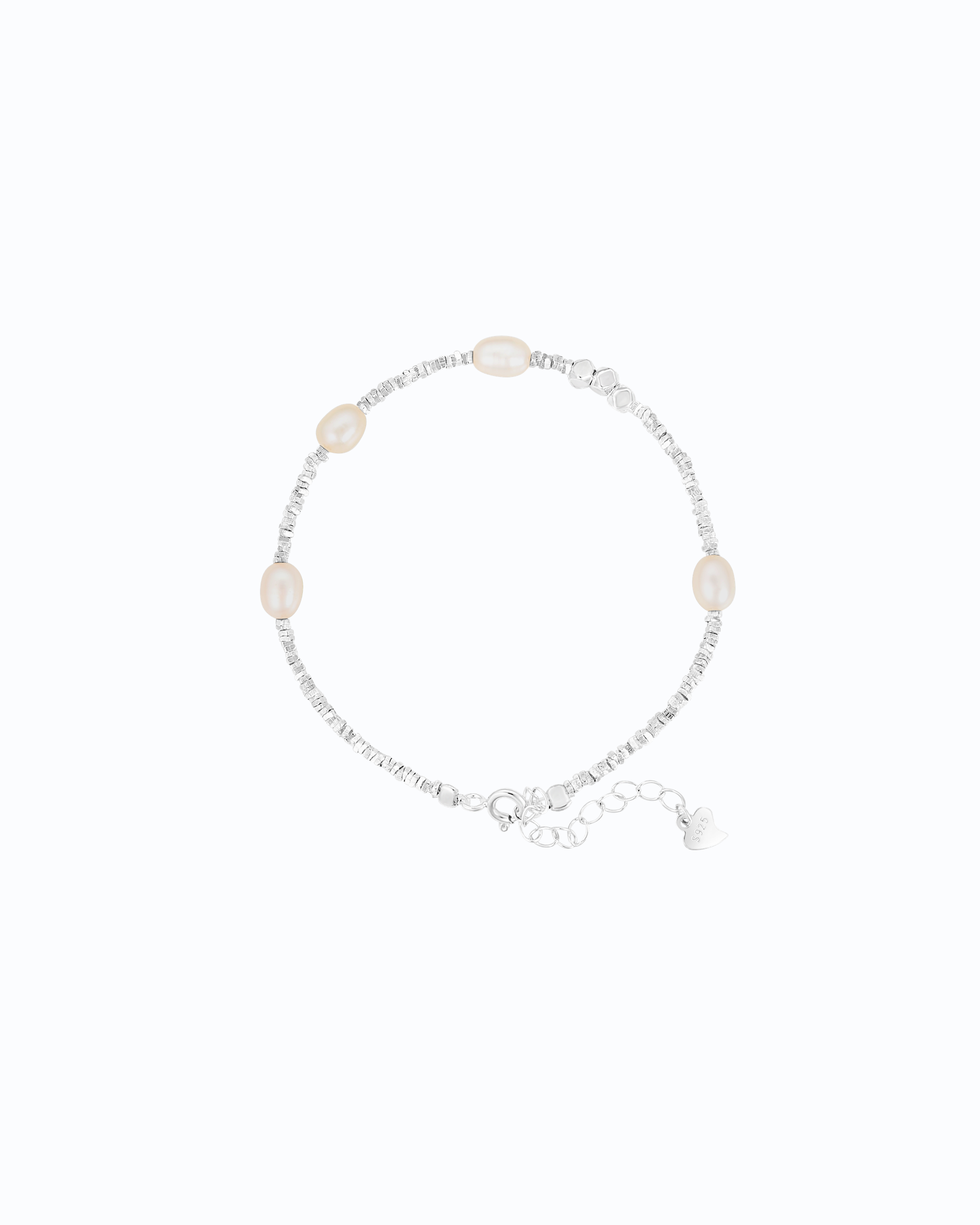 Spaced Pearl in Silver cubes Bracelet