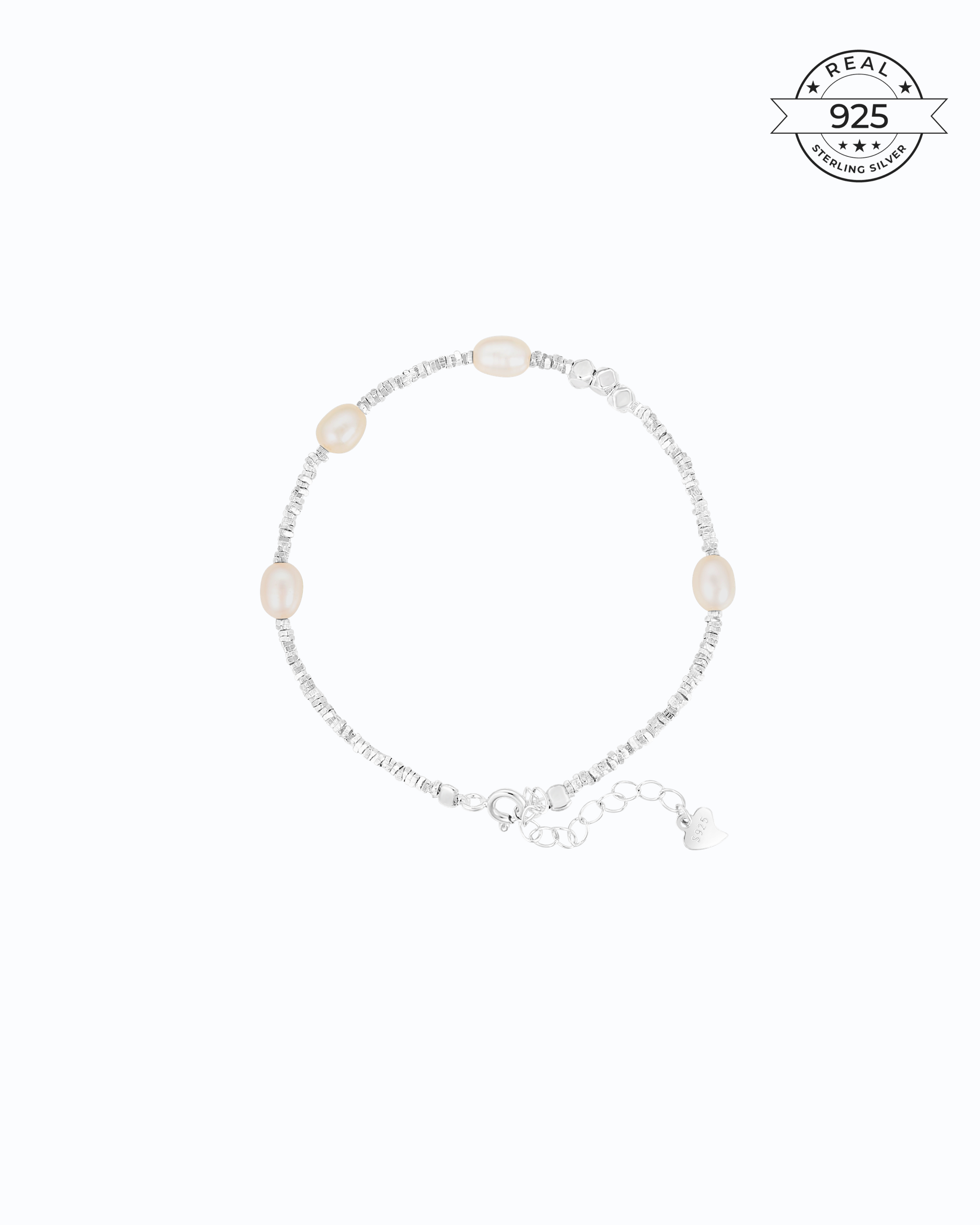 Spaced Pearl in 925 Silver cubes Bracelet