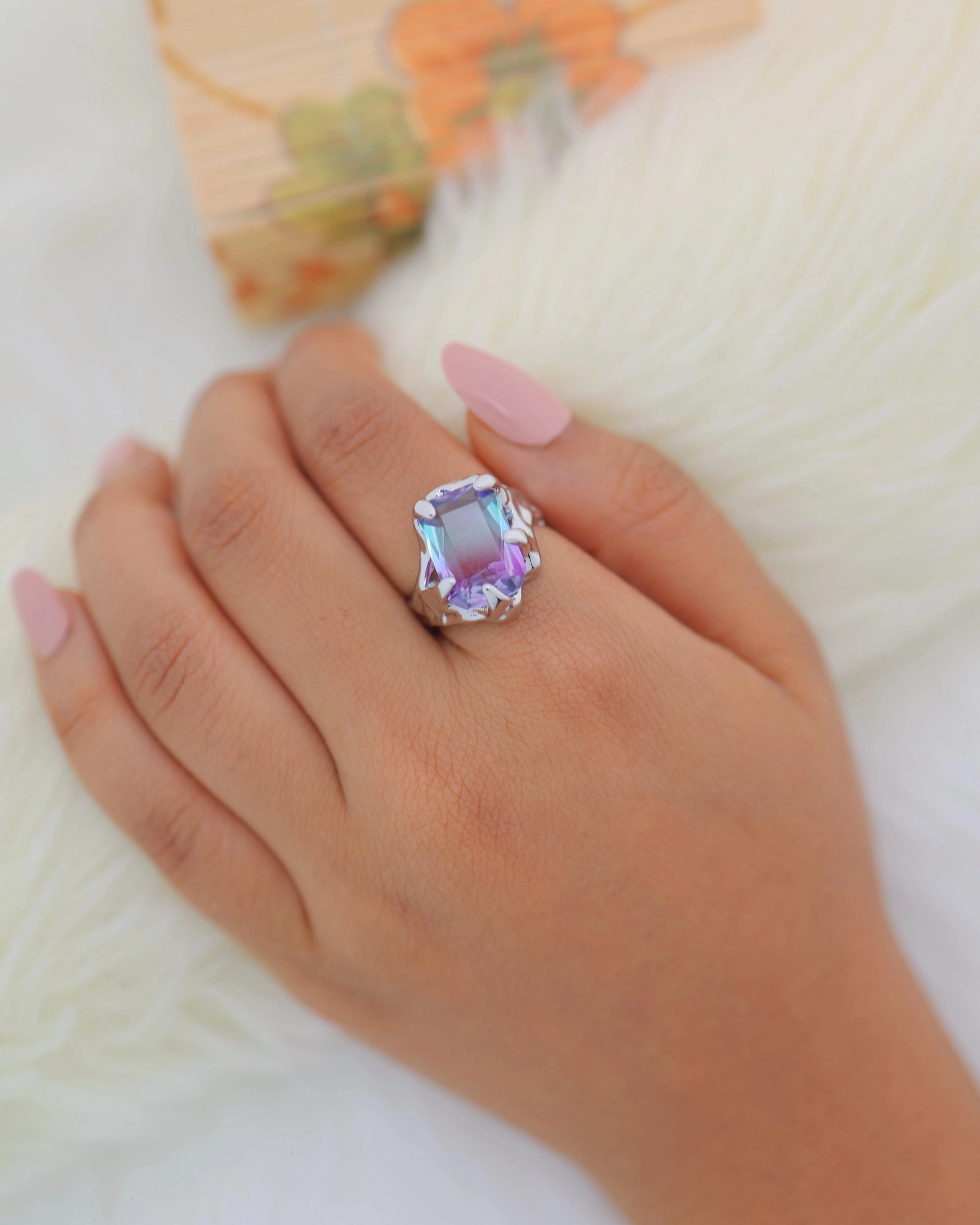 Refraction Blues - Adjustable Crystal Ring