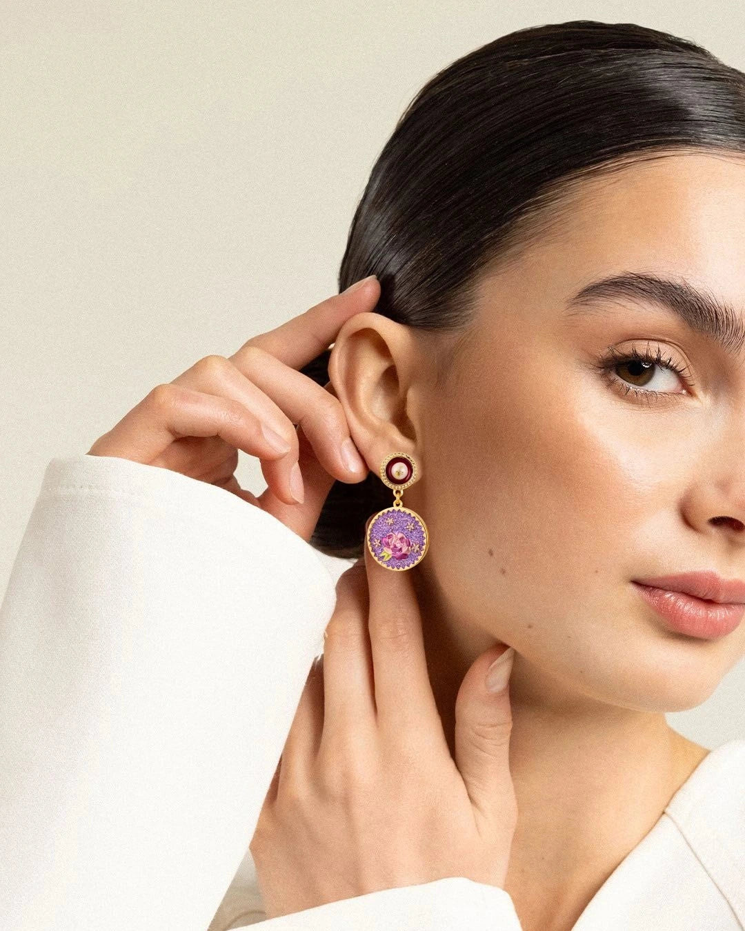 Intricate Rose in Purple Pearl Dangle (Deep Purple)