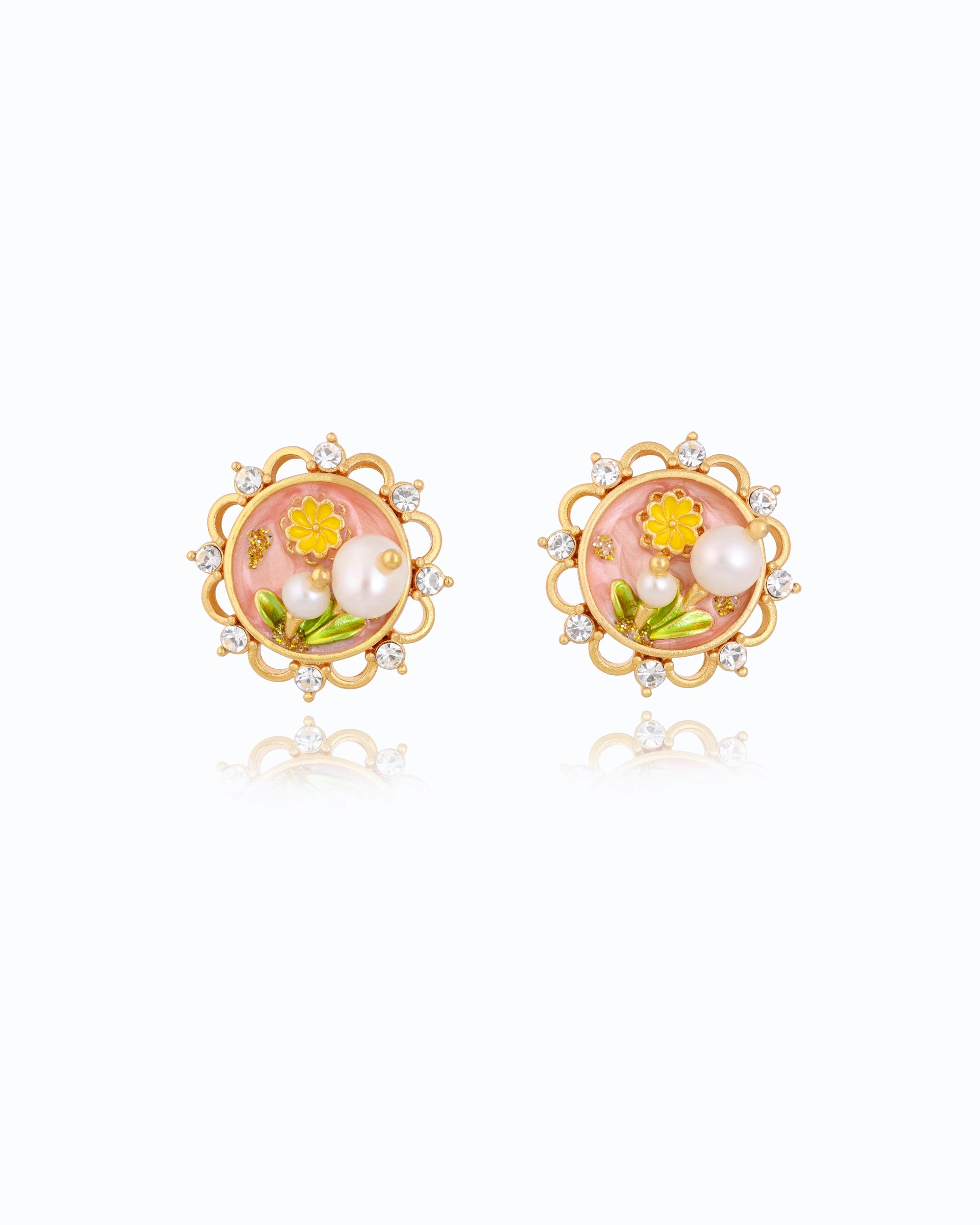 Vintage Style Flower Tulips in Pearl Studs