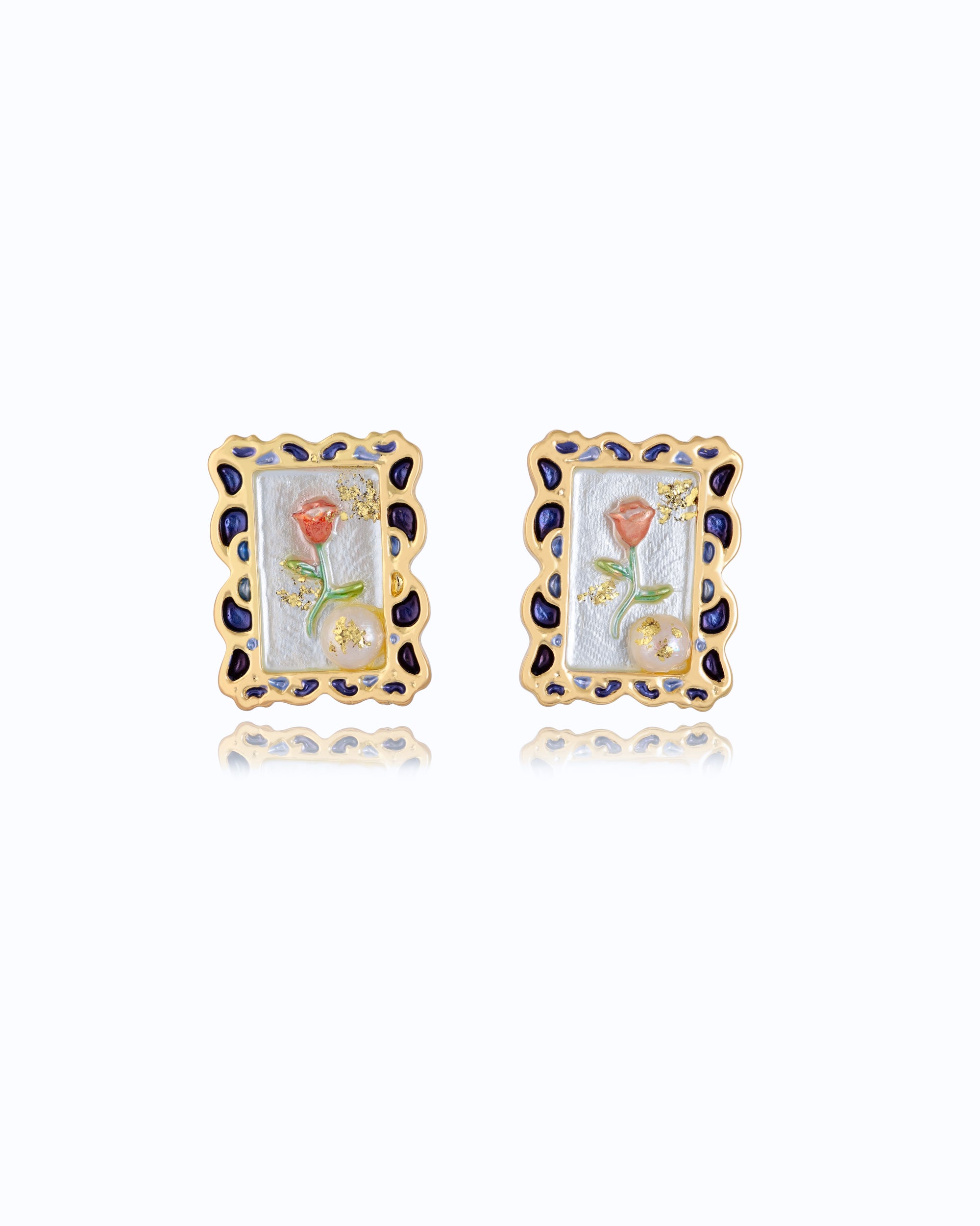 White Frame Pearl Ear Studs